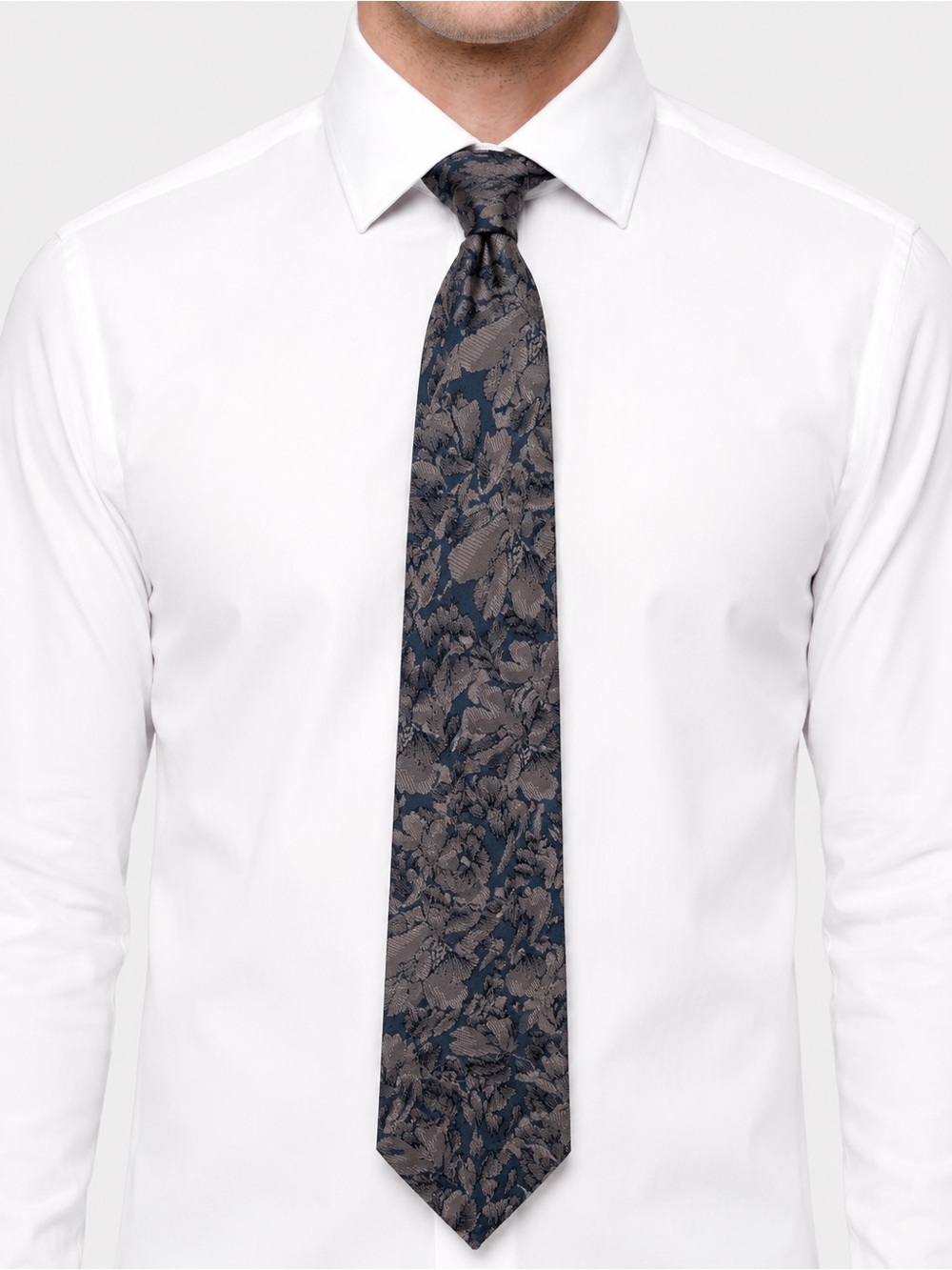 Pierre Cardin White Dress Shirt with Navy and Gray Floral Tie